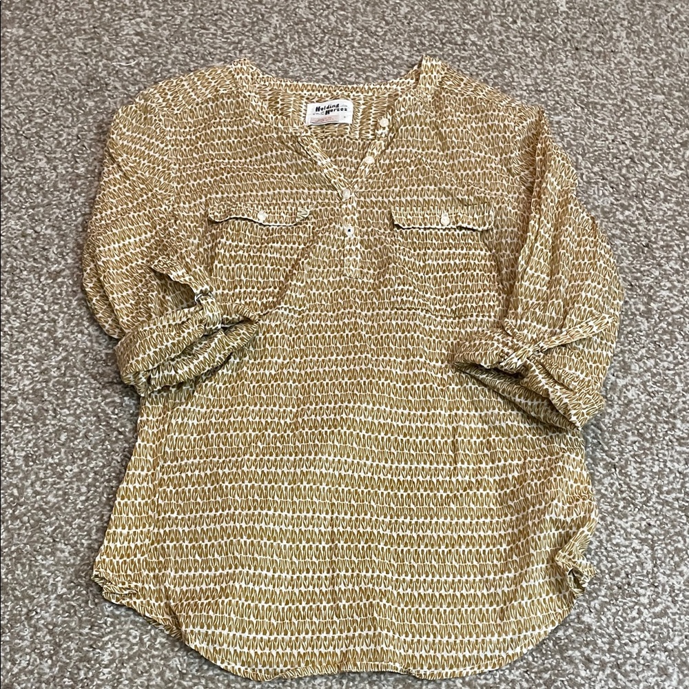 Anthropologie Holding Horses Tulipanes Henley Blouse